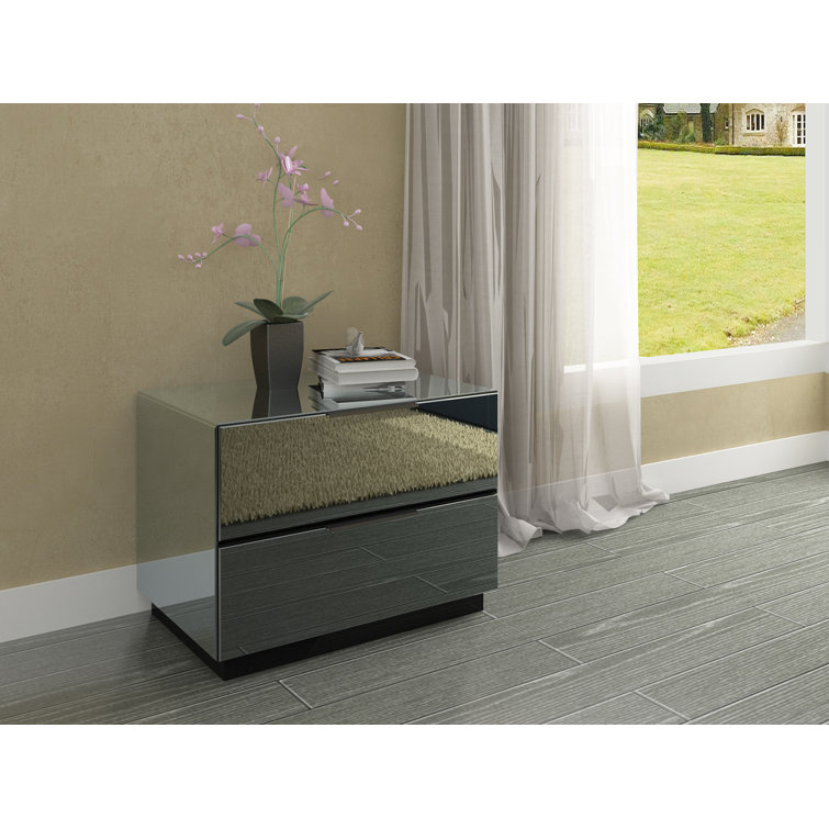 Everly Quinn Glass Top 2 Drawer End Table Wayfair